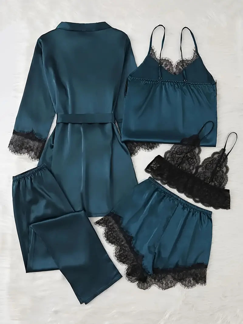 Women's Five-Piece Solid Color Sexy Nightgown Camisole Set Home Wear
