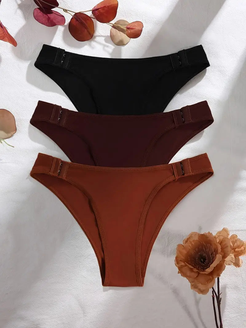 3pcs Women's Adjustable Snap-Fit Soft Comfortable Hipster High-Waisted Underwear