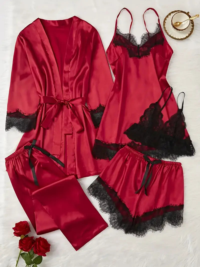 Women's Five-Piece Solid Color Sexy Nightgown Camisole Set Home Wear