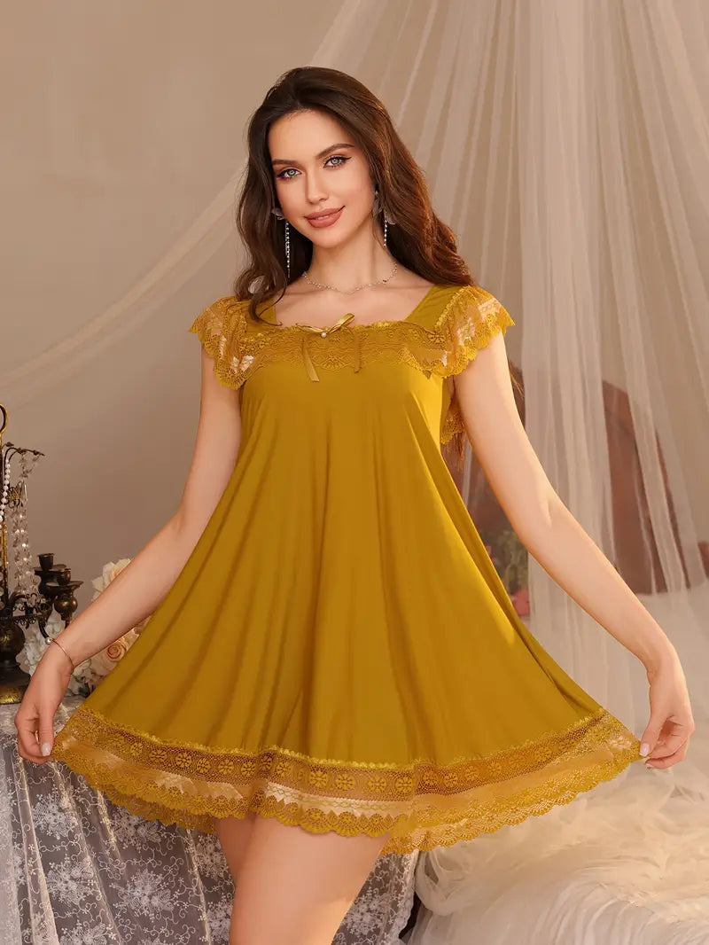 Women's Loose Fit Spliced Camisole Nightgown Dress