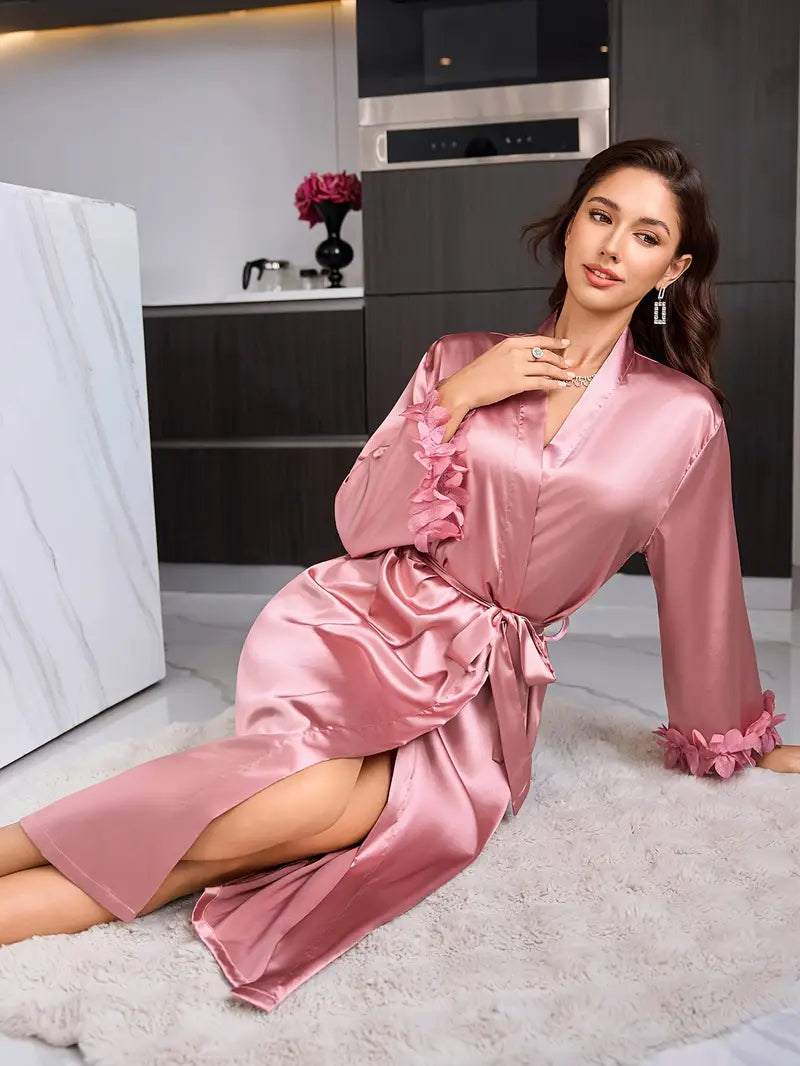 Women'S Solid Color Simple And Comfortable Long Tie Robe for Home Leisure