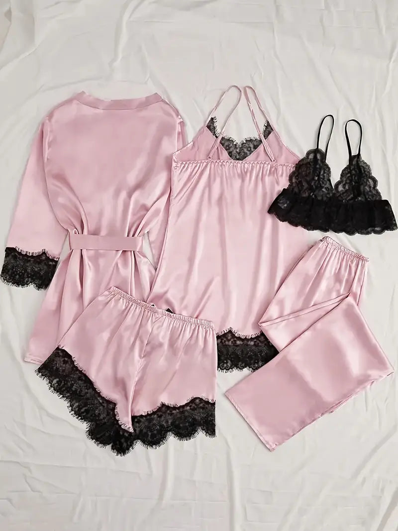 Women's Five-Piece Solid Color Sexy Nightgown Camisole Set Home Wear