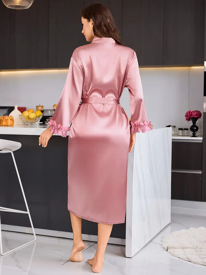 Women'S Solid Color Simple And Comfortable Long Tie Robe for Home Leisure