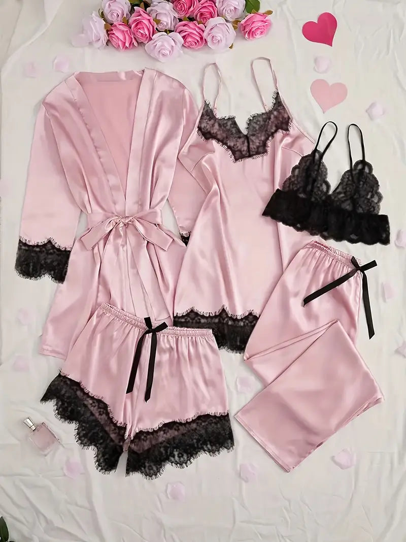 Women's Five-Piece Solid Color Sexy Nightgown Camisole Set Home Wear