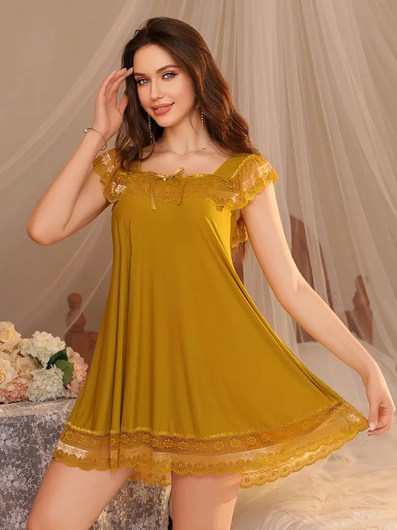 Women's Loose Fit Spliced Camisole Nightgown Dress