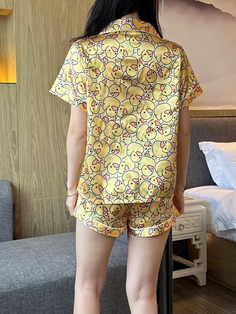 Satin Women's Pajama Set, Short Sleeve Top and Briefs, Two-Piece Summer Sexy Comfortable Sleepwear