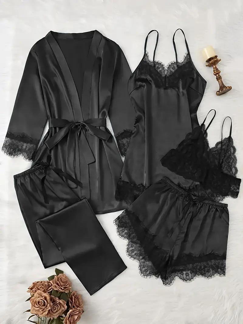 Women's Five-Piece Solid Color Sexy Nightgown Camisole Set Home Wear