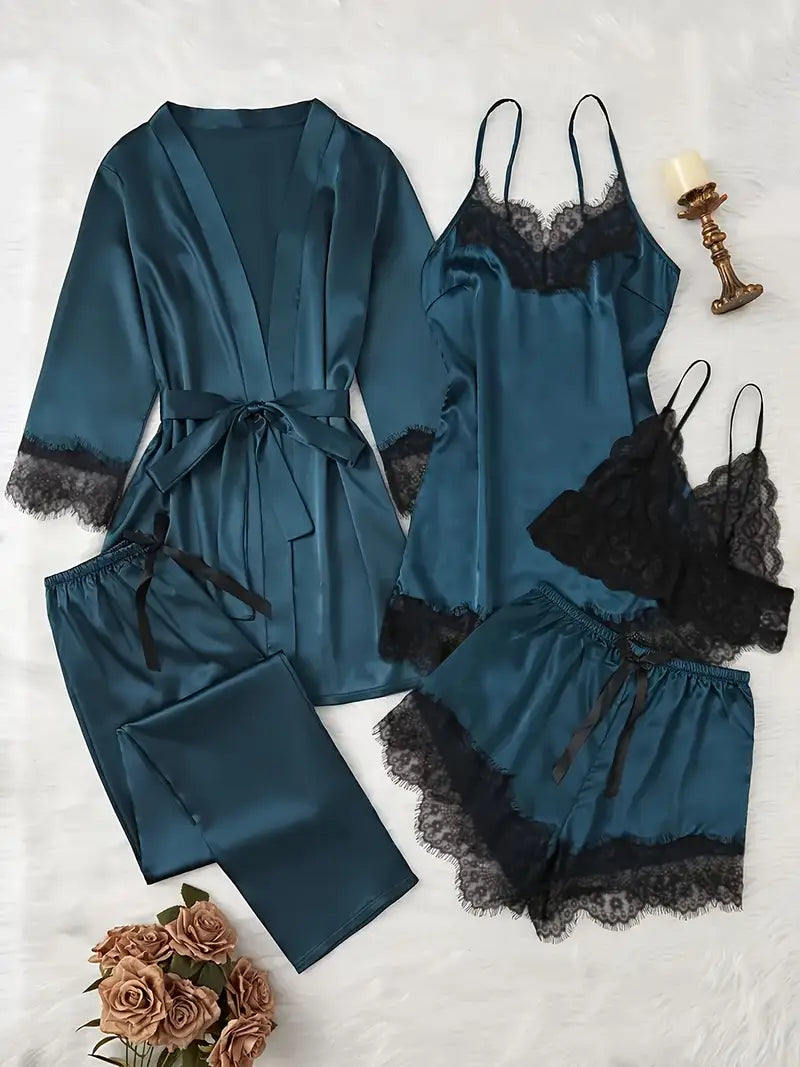 Women's Five-Piece Solid Color Sexy Nightgown Camisole Set Home Wear