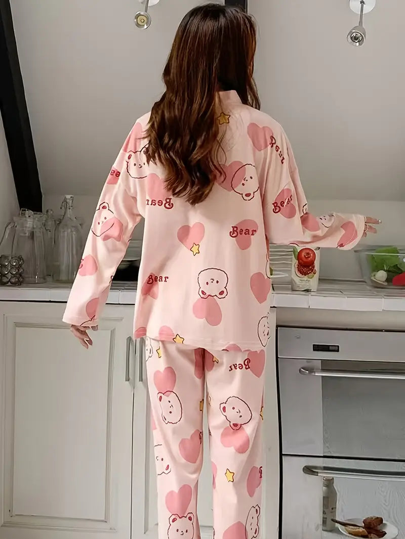 In-Stock High Quality Non Stretch Women's Pajamas, Autumn Long Sleeve & Leggings Set for s with V Neck