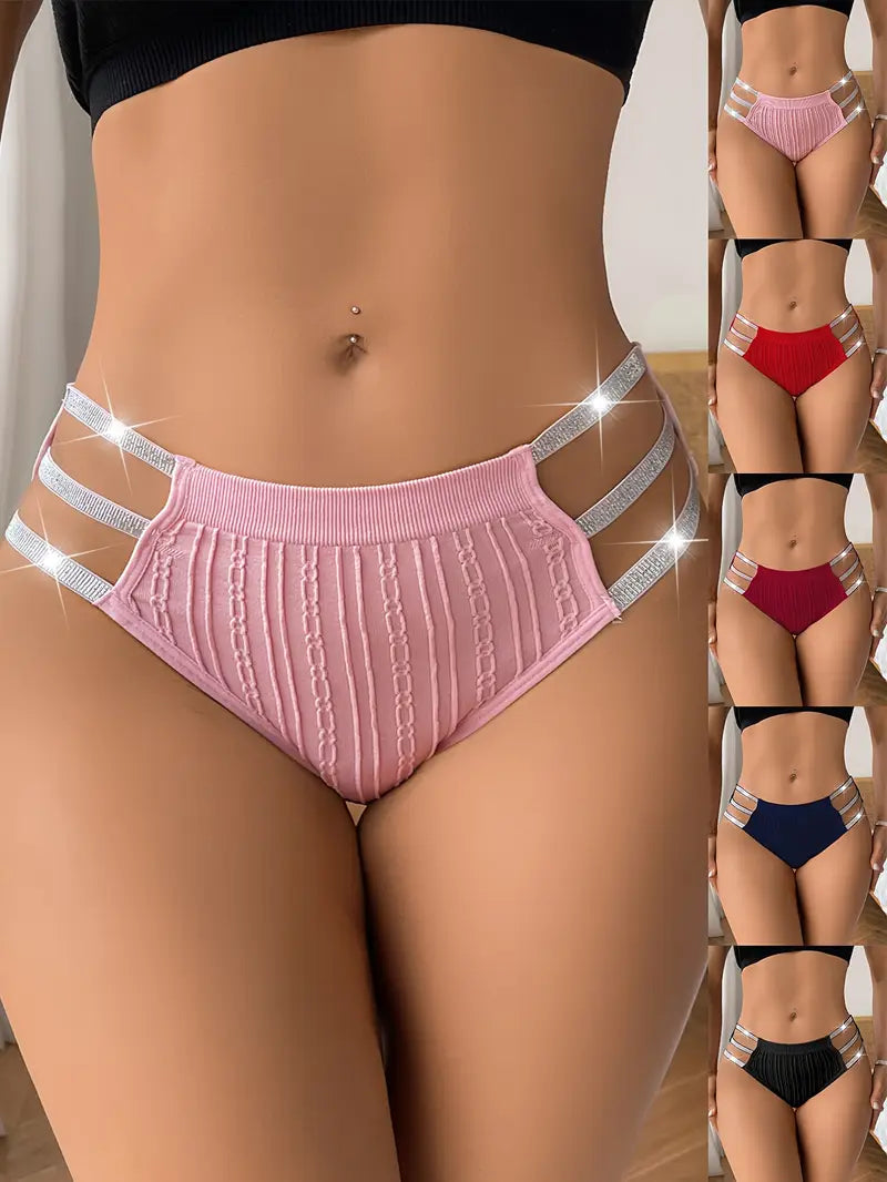 5 pairs of Women's underwear with Silvery ribbons and contrasting color triangle pants