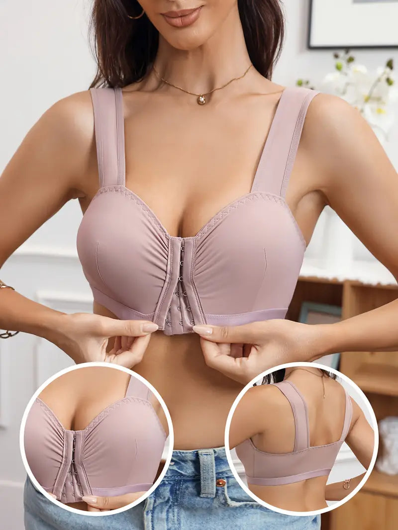 1pc Women'S Wireless Bra with Front Closure - Soft Comfort Fit, No Underwire & No Padding