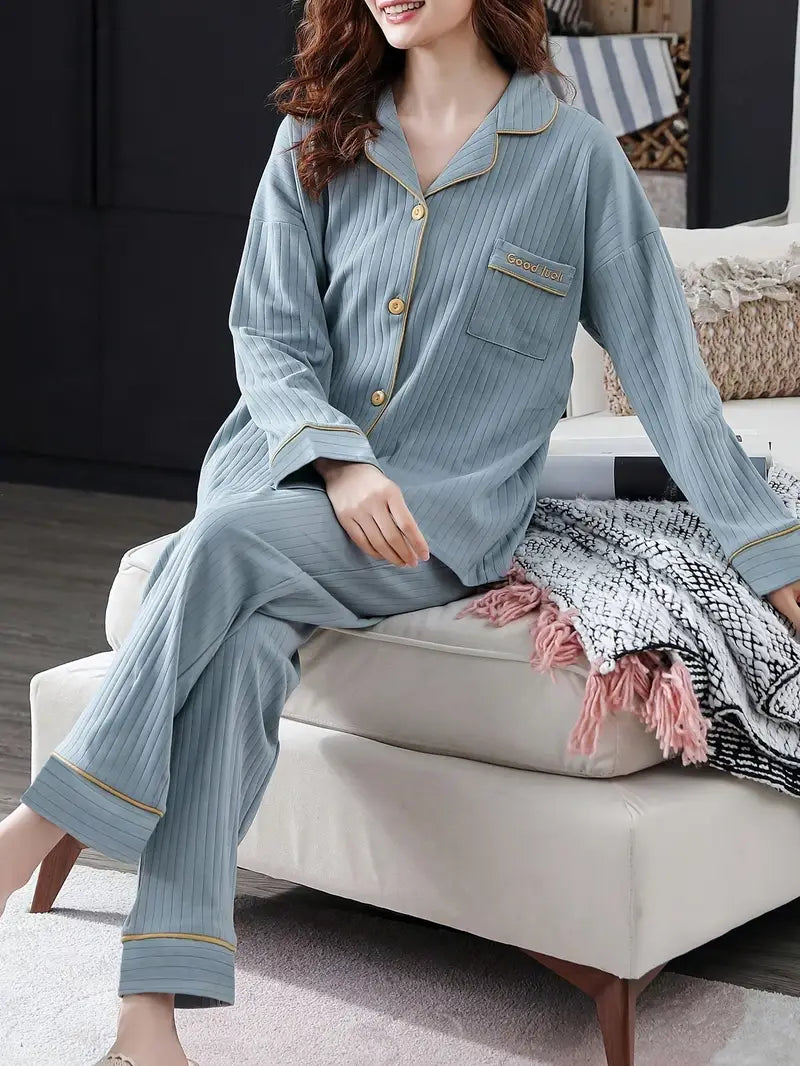 2pcs Women's Cardigan Pajamas with Long Sleeves and Pants for Spring/Autumn, Light Home Clothes