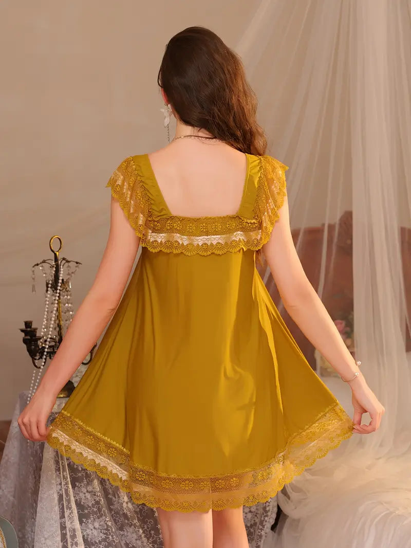 Women's Loose Fit Spliced Camisole Nightgown Dress