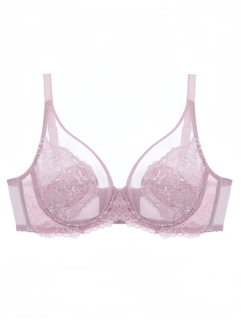 1pc Women'S Lightweight Breathable Ultra-Thin Contrast Lace Splicing Bra