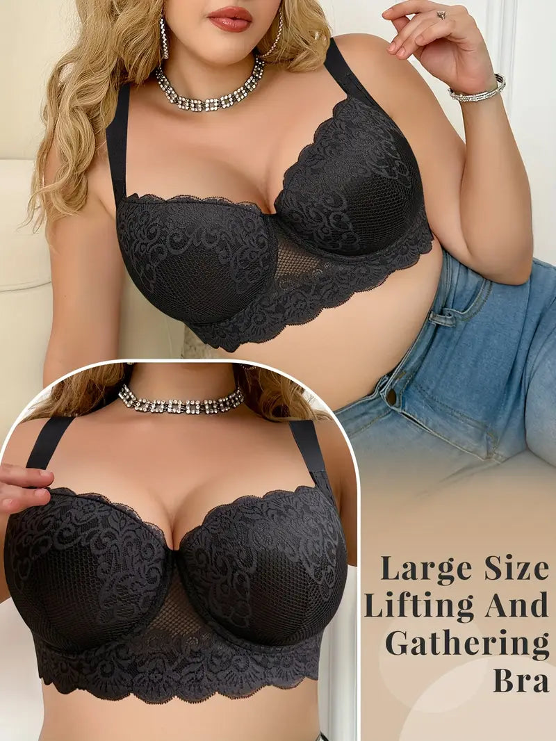 Women's Full-Bust/Plus Size Wire Bra - Anti-Sagging Lift Support with Wide Side Panels & Full-Coverage Cup