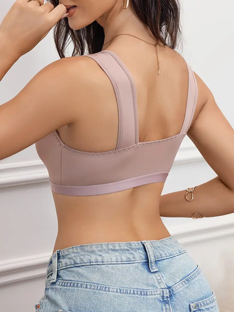 1pc Women'S Wireless Bra with Front Closure - Soft Comfort Fit, No Underwire & No Padding