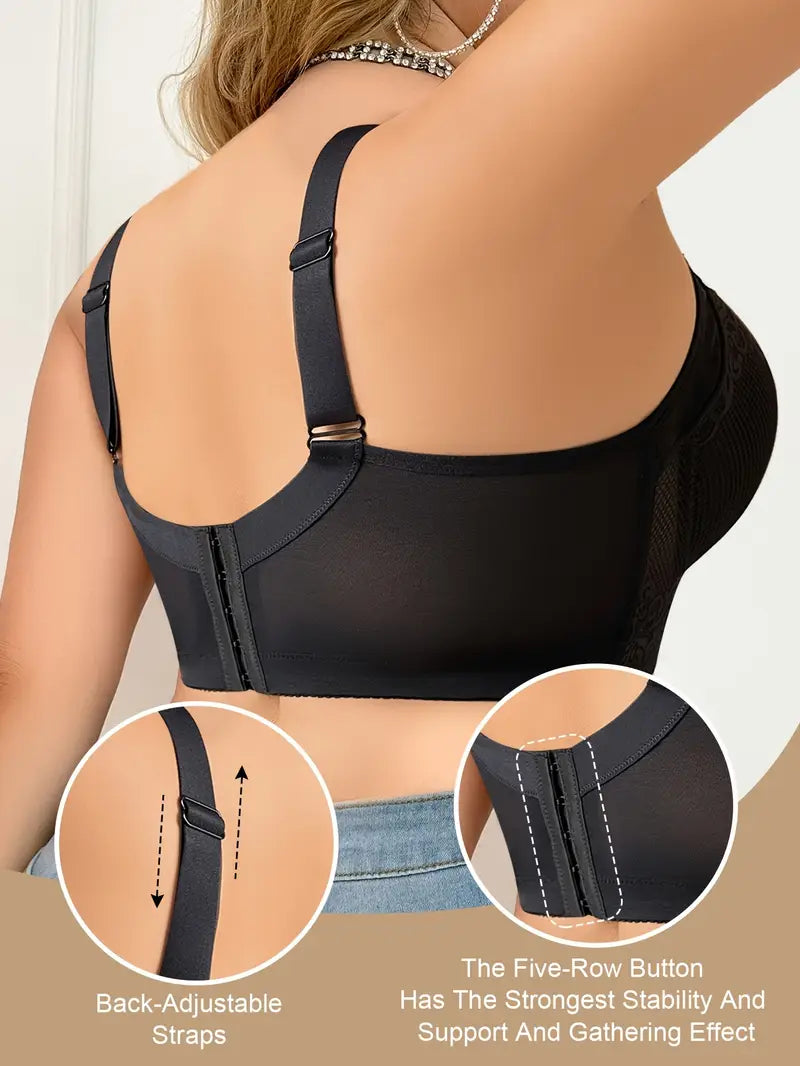 Women's Full-Bust/Plus Size Wire Bra - Anti-Sagging Lift Support with Wide Side Panels & Full-Coverage Cup